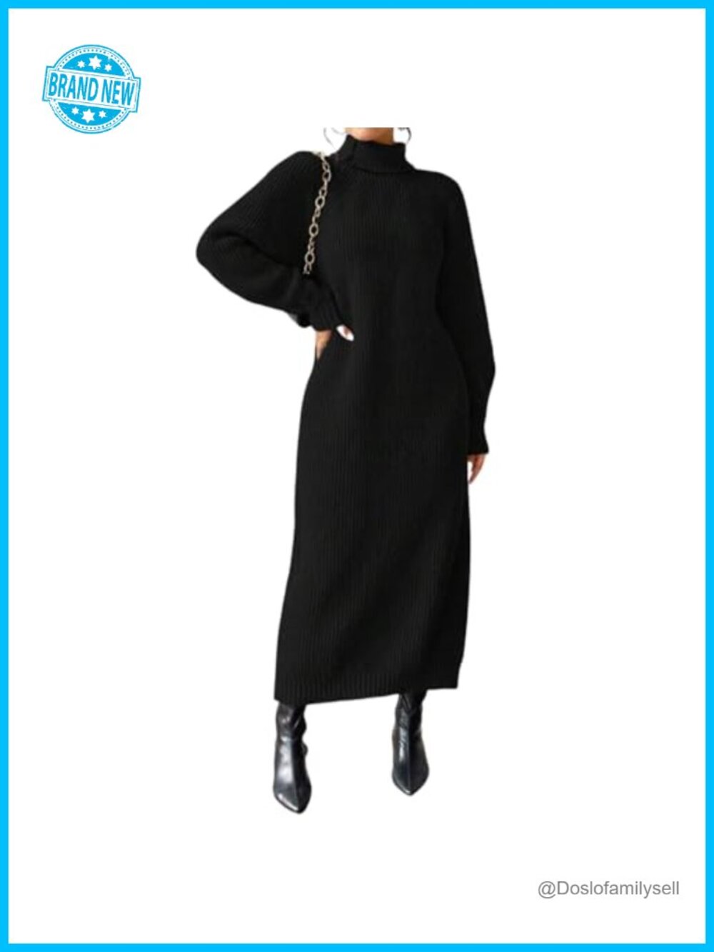Oversized Turtleneck Maxi Sweater Dress Batwing Long Sleeve Pullover